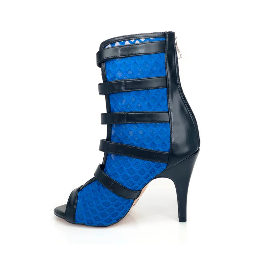 Riley - Fishnet with Buckle Straps Latin Dance Boots (Street Sole)