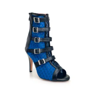 Riley - Fishnet with Buckle Straps Latin Dance Boots (Street Sole)