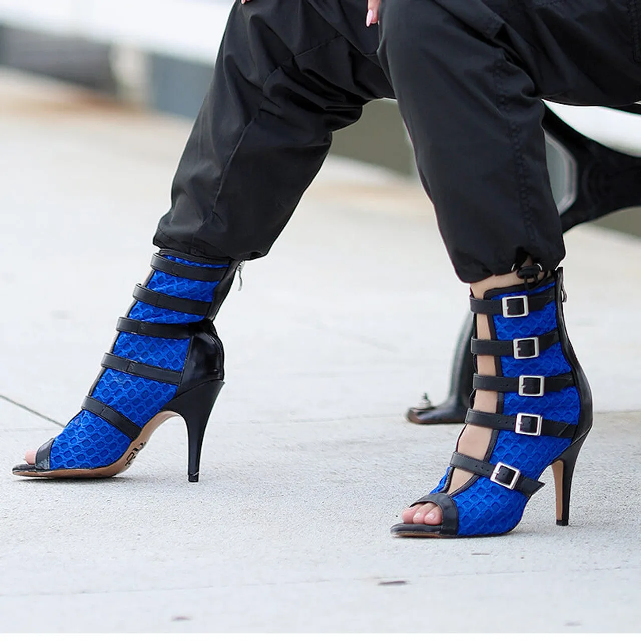 Riley - Fishnet with Buckle Straps Latin Dance Boots (Street Sole)