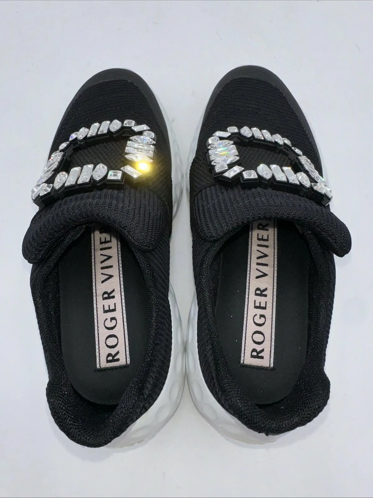 ROGER VIVIER Viv Run Moonlight Strass Buckle Technical Fabric Sneaker Size 35.5 - Very Good