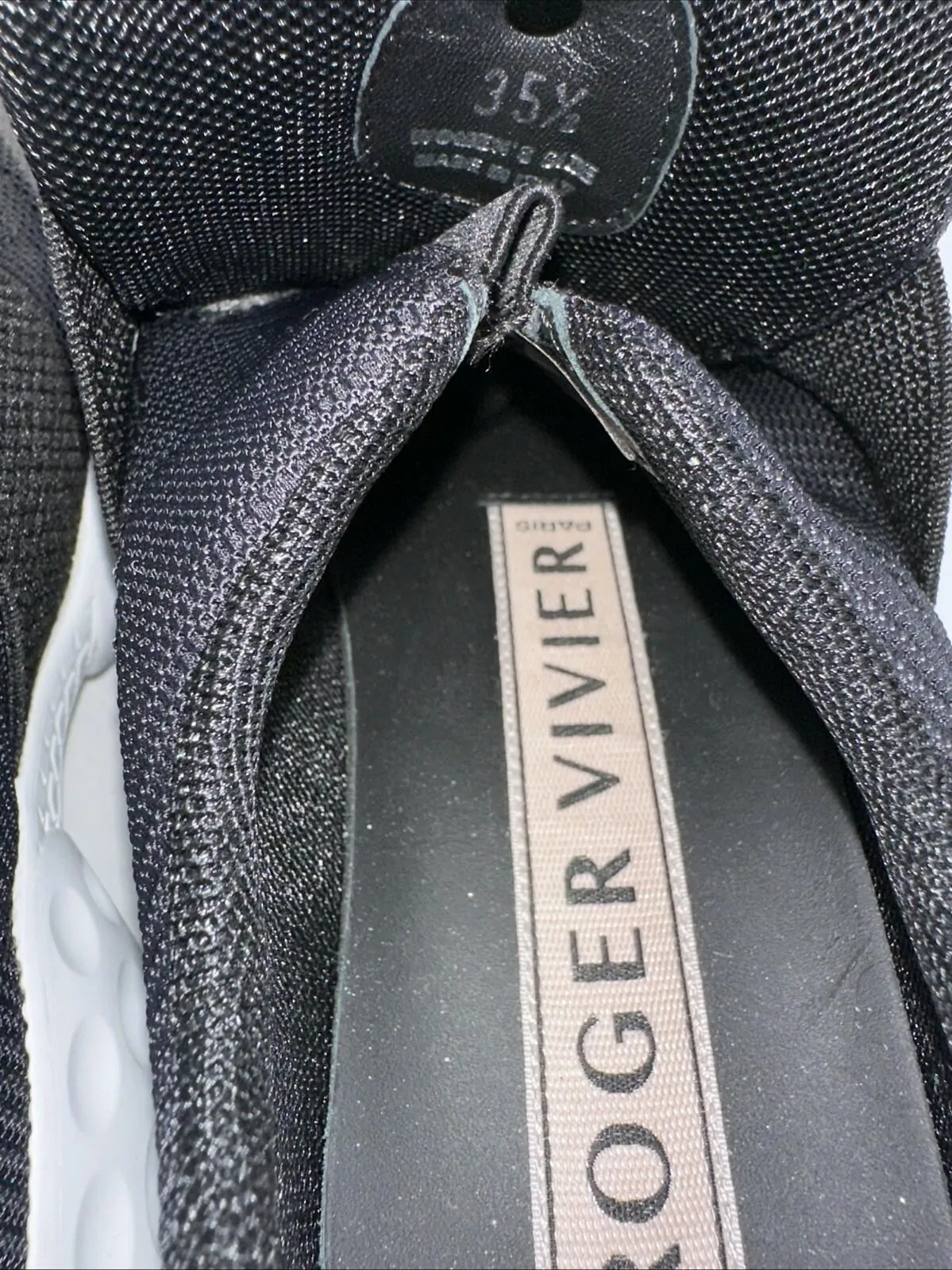 ROGER VIVIER Viv Run Moonlight Strass Buckle Technical Fabric Sneaker Size 35.5 - Very Good