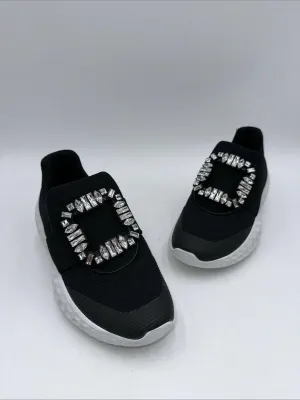 ROGER VIVIER Viv Run Moonlight Strass Buckle Technical Fabric Sneaker Size 35.5 - Very Good