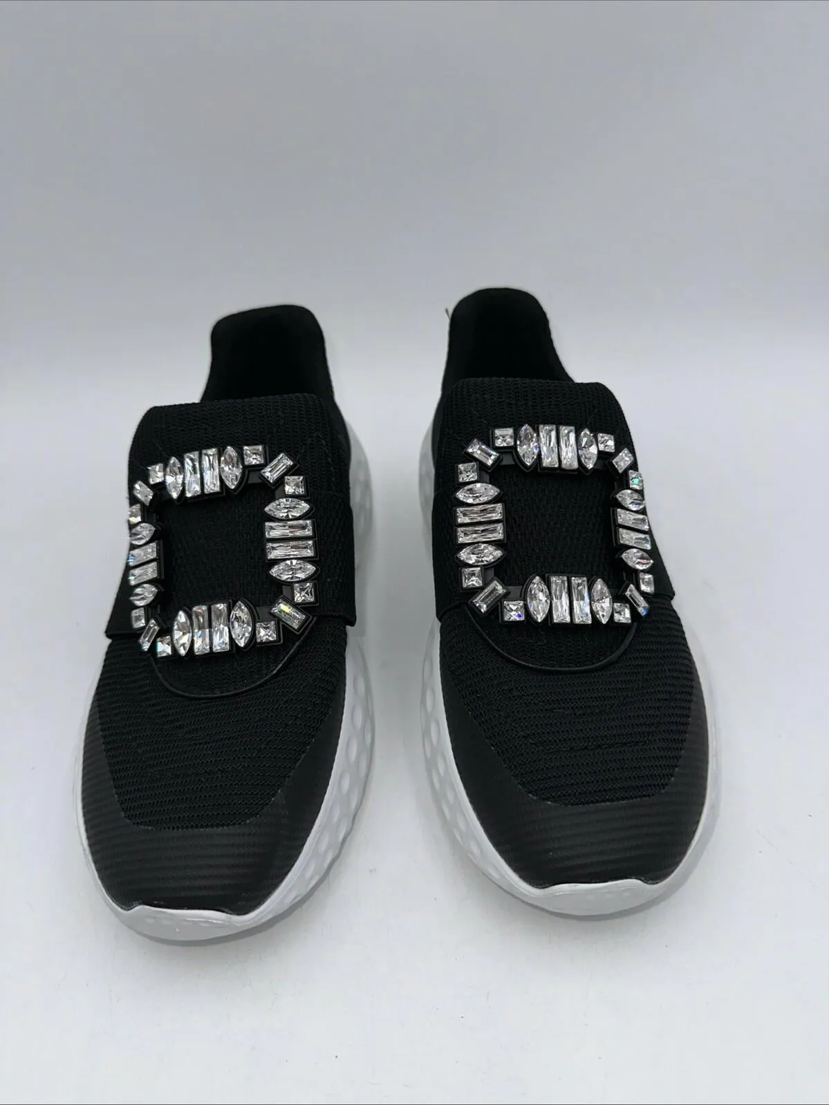 ROGER VIVIER Viv Run Moonlight Strass Buckle Technical Fabric Sneaker Size 35.5 - Very Good