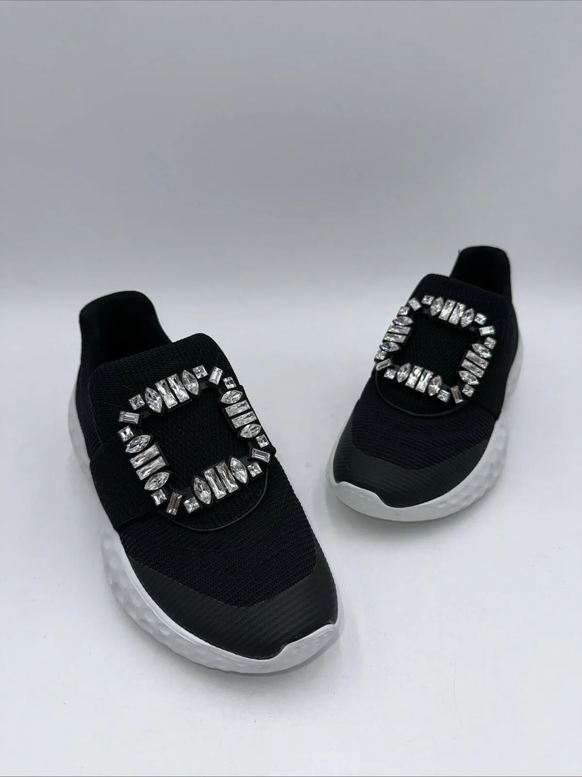 ROGER VIVIER Viv Run Moonlight Strass Buckle Technical Fabric Sneaker Size 35.5 - Very Good