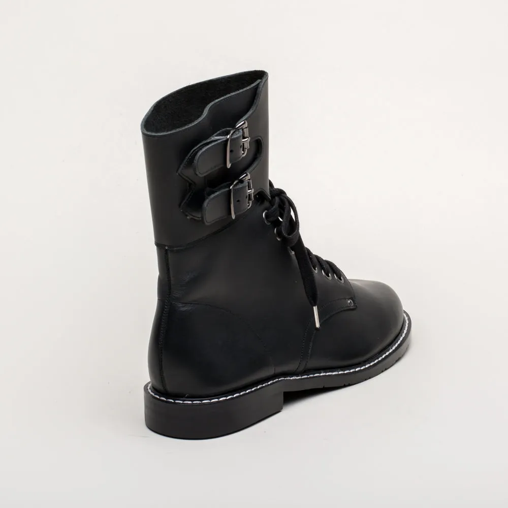 Rosie Vintage Double-Buckle Boots (Black)