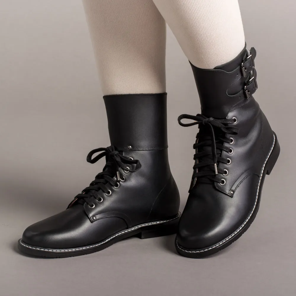 Rosie Vintage Double-Buckle Boots (Black)