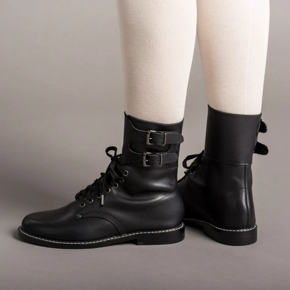 Rosie Vintage Double-Buckle Boots (Black)