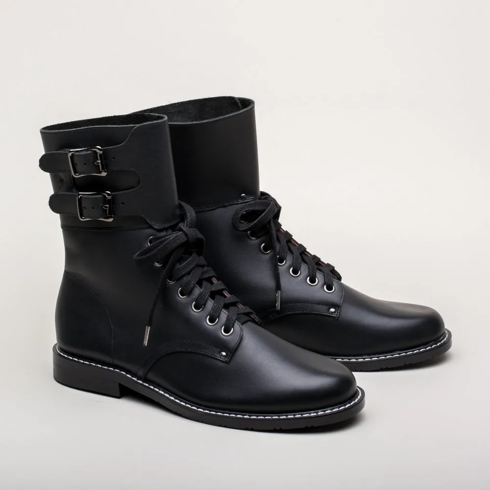Rosie Vintage Double-Buckle Boots (Black)