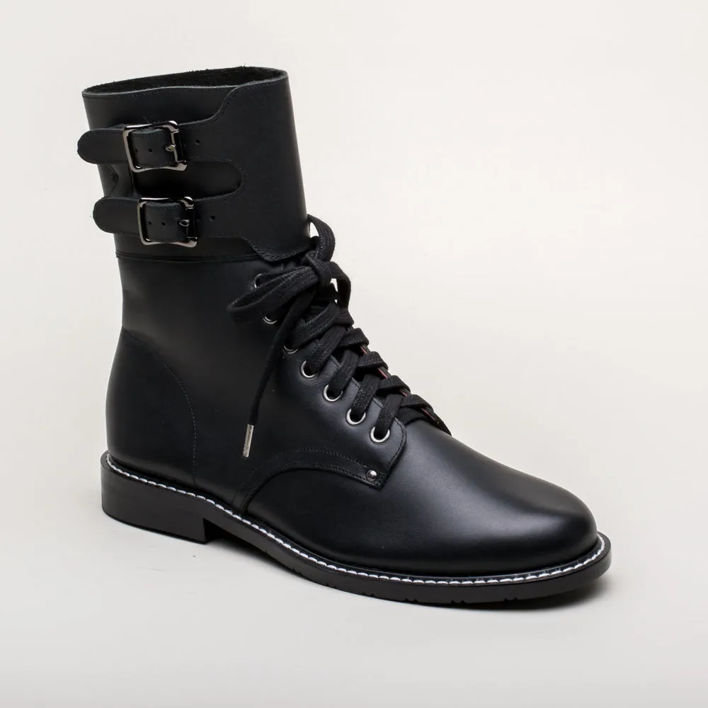Rosie Vintage Double-Buckle Boots (Black)