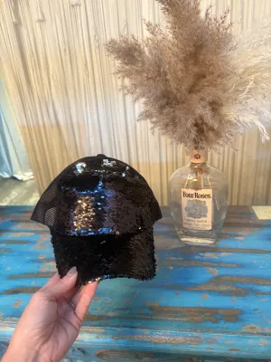 Sequin Black Trucker Hat