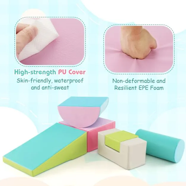 Soft Play Equipment | Pikler 6 Piece Foam Soft Play Set | Soft Play Slide & Bridge | Mid Pastels | 1-3 years