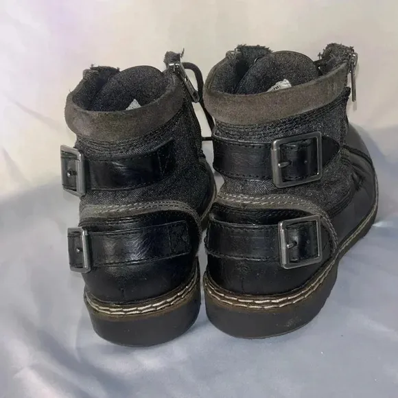 Steve Madden Black Leather Men's Buckle Strap Detail Boots Size 8.5, Pre-owned