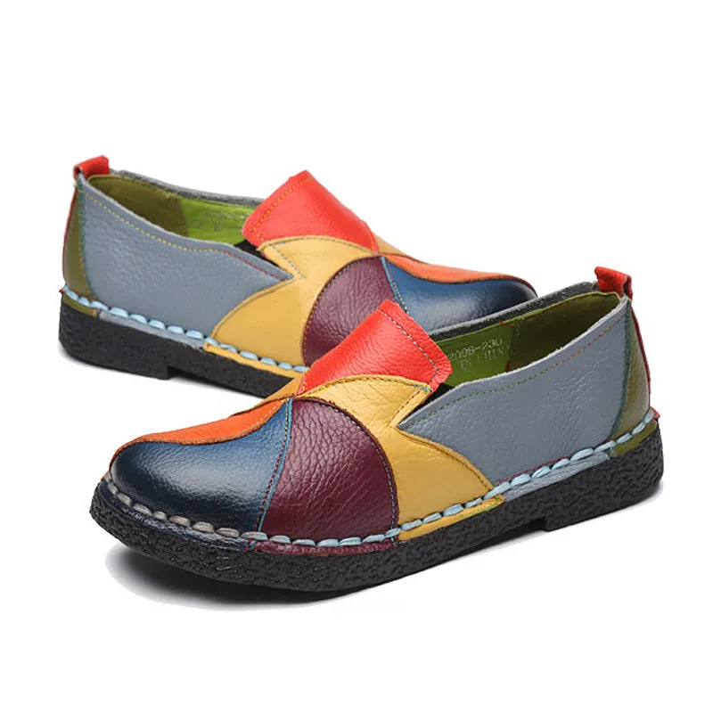 Summer Loafers Shoes Women Genuine Leather Slip-On Ballet Flats