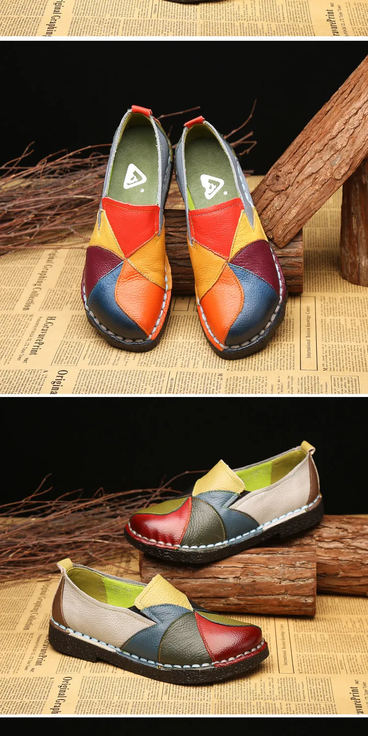 Summer Loafers Shoes Women Genuine Leather Slip-On Ballet Flats