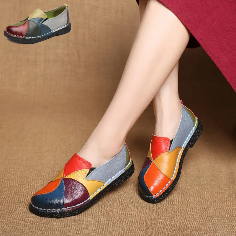 Summer Loafers Shoes Women Genuine Leather Slip-On Ballet Flats