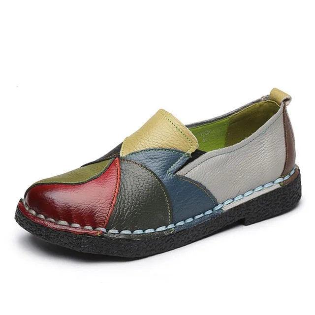 Summer Loafers Shoes Women Genuine Leather Slip-On Ballet Flats