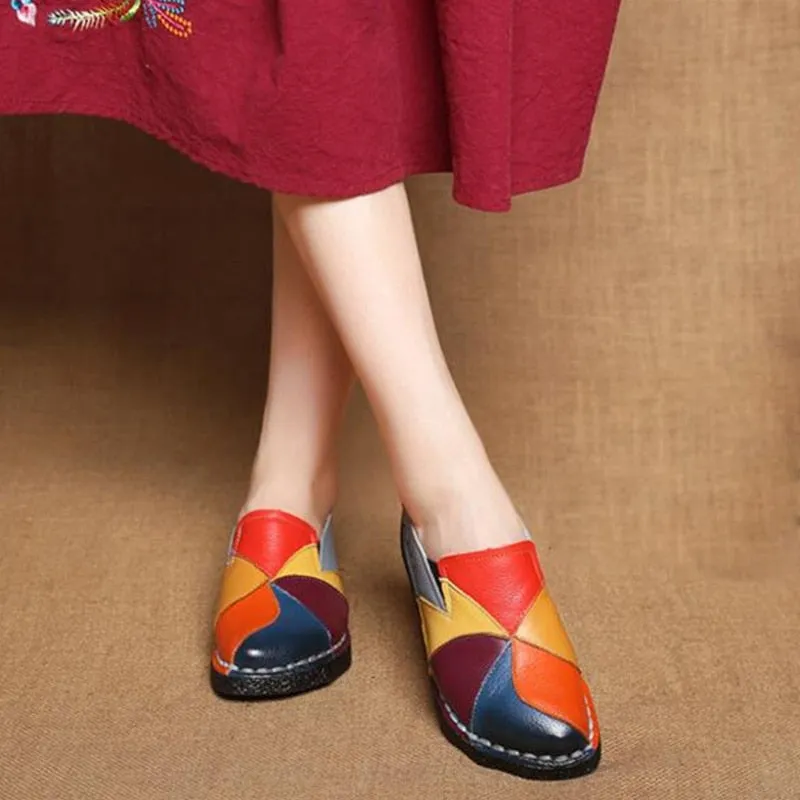 Summer Loafers Shoes Women Genuine Leather Slip-On Ballet Flats