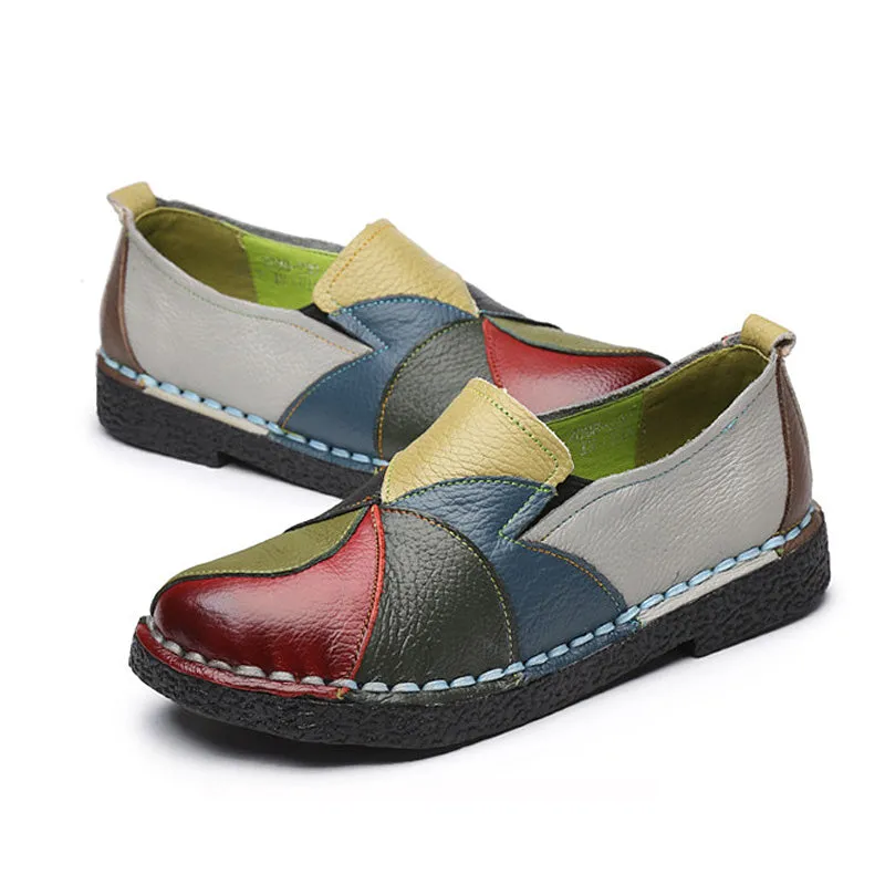 Summer Loafers Shoes Women Genuine Leather Slip-On Ballet Flats