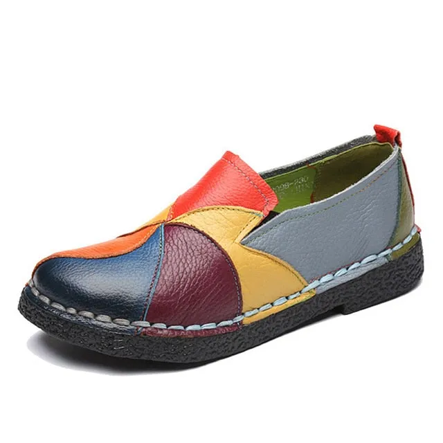 Summer Loafers Shoes Women Genuine Leather Slip-On Ballet Flats