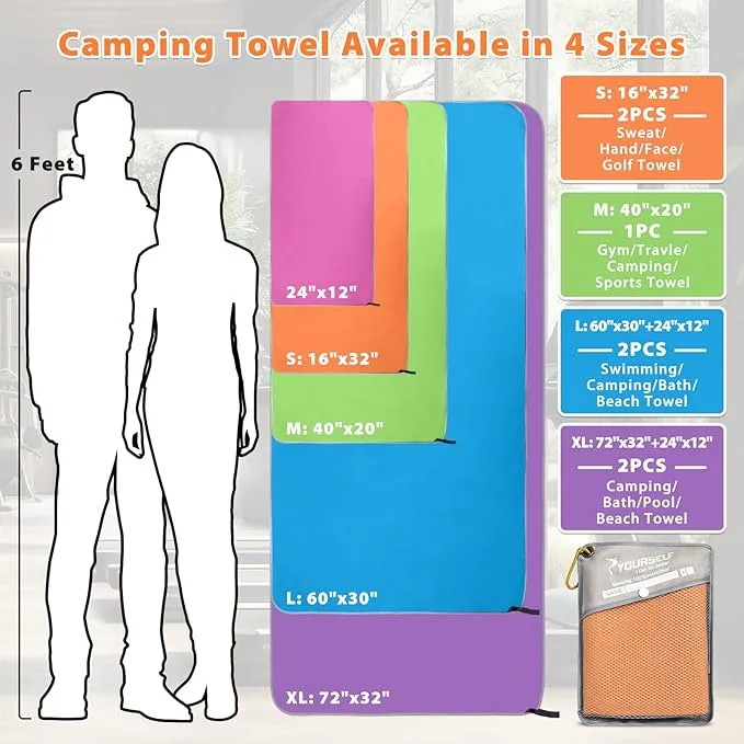 SYOURSELF 2 Pack Microfiber Camping Towel, Quick Dry Towel, Soft Absorbent Compact Travel Gym Workout Sweat Towel for Beach Yoga Swim Travel Camping Hiking Backpack Essentials (S:32"x16")