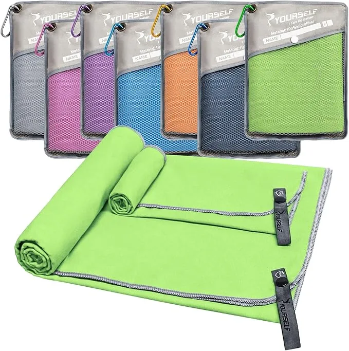 SYOURSELF 2 Pack Microfiber Camping Towel, Quick Dry Towel, Soft Absorbent Compact Travel Gym Workout Sweat Towel for Beach Yoga Swim Travel Camping Hiking Backpack Essentials (XL:72"x32" 12"x24")