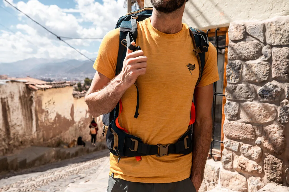 T-shirt de trek voyage manches courtes laine mérinos Homme - TRAVEL 500
