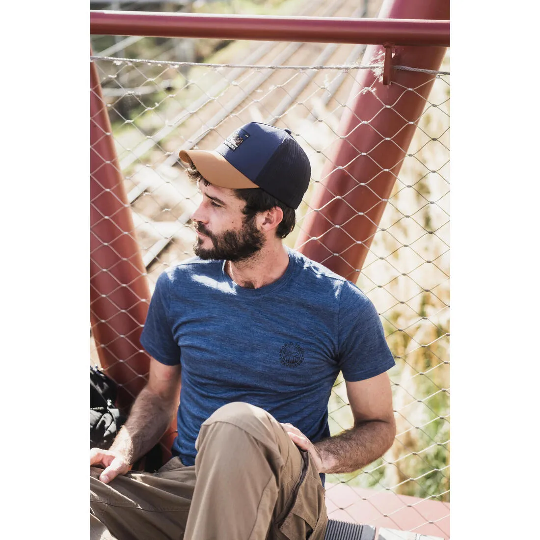 T-shirt de trek voyage manches courtes laine mérinos Homme - TRAVEL 500