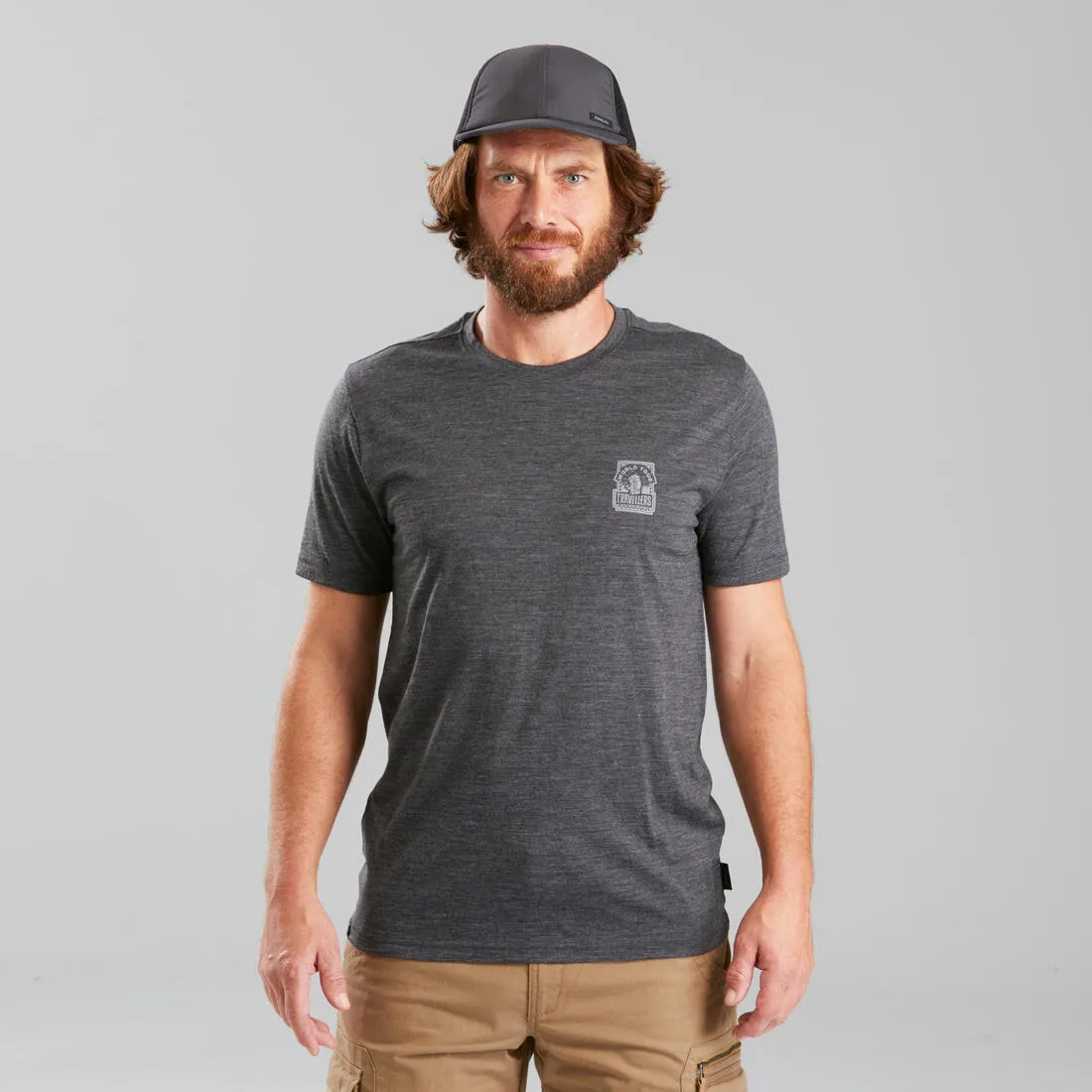 T-shirt de trek voyage manches courtes laine mérinos Homme - TRAVEL 500