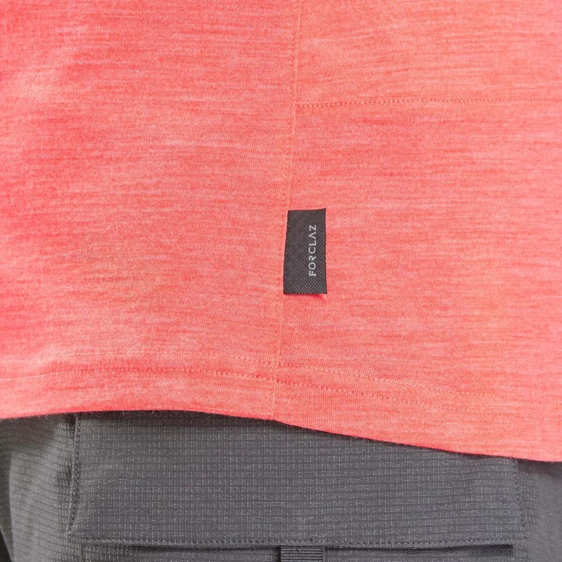 T-shirt de trek voyage - manches courtes - laine mérinos TRAVEL 500 corail Femme