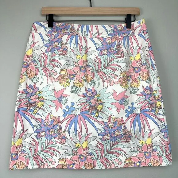 Talbots Canvas A-Line Skirt Womens 8 Pastel Tropical Floral Summer Vacation Chic