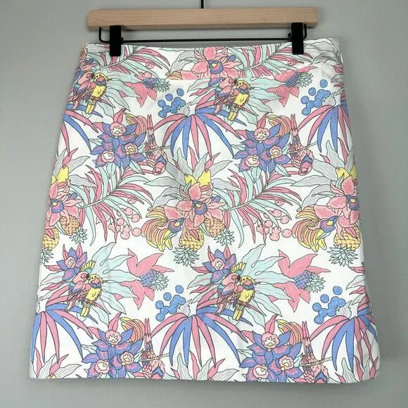 Talbots Canvas A-Line Skirt Womens 8 Pastel Tropical Floral Summer Vacation Chic