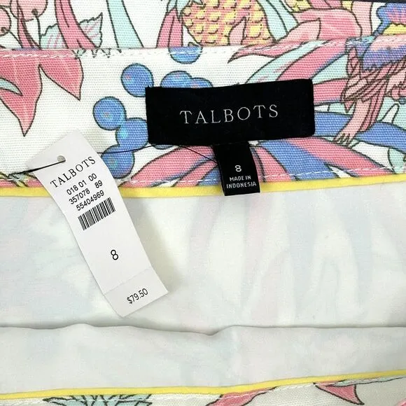 Talbots Canvas A-Line Skirt Womens 8 Pastel Tropical Floral Summer Vacation Chic