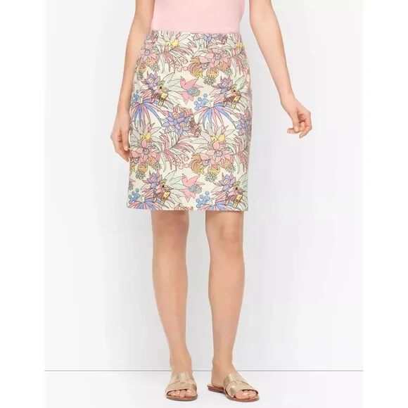 Talbots Canvas A-Line Skirt Womens 8 Pastel Tropical Floral Summer Vacation Chic