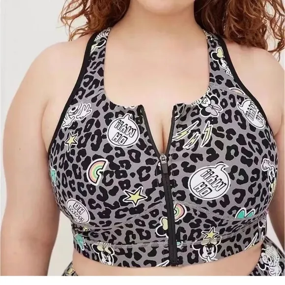 Torrid Sports Bra Disney Minnie Mouse Gray Leopard Work Out Athletic Size 5 EUC