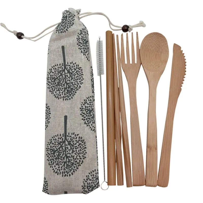 Traditional Bamboo Handmade Asian Wooden Utensils With Bag
