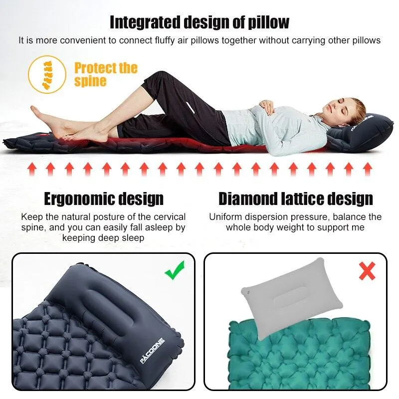 Ultralight 550g Inflatable Camping Mattress with Pillow for Travelling and Hiking