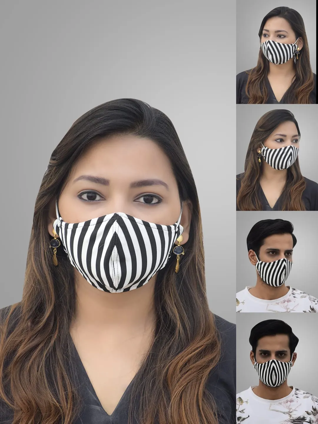 Unisex 5 Pcs 2-Ply Printed Stripes Reusable Outdoor Masks