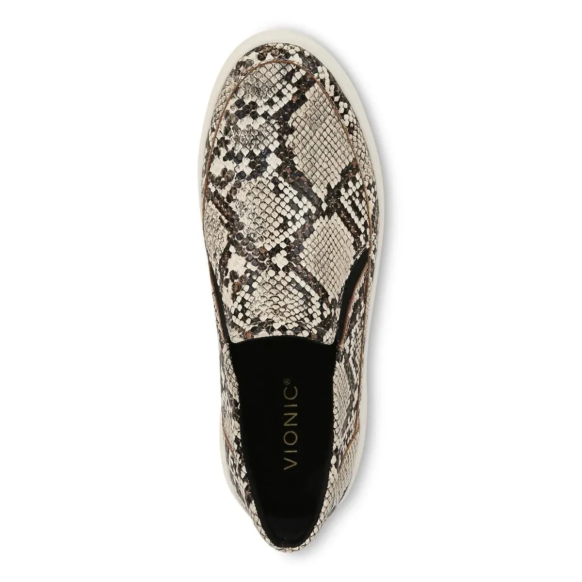 VIONIC KEARNY BLACK/WHITE SNAKE PLATFORM SLIP ON SNEAKER