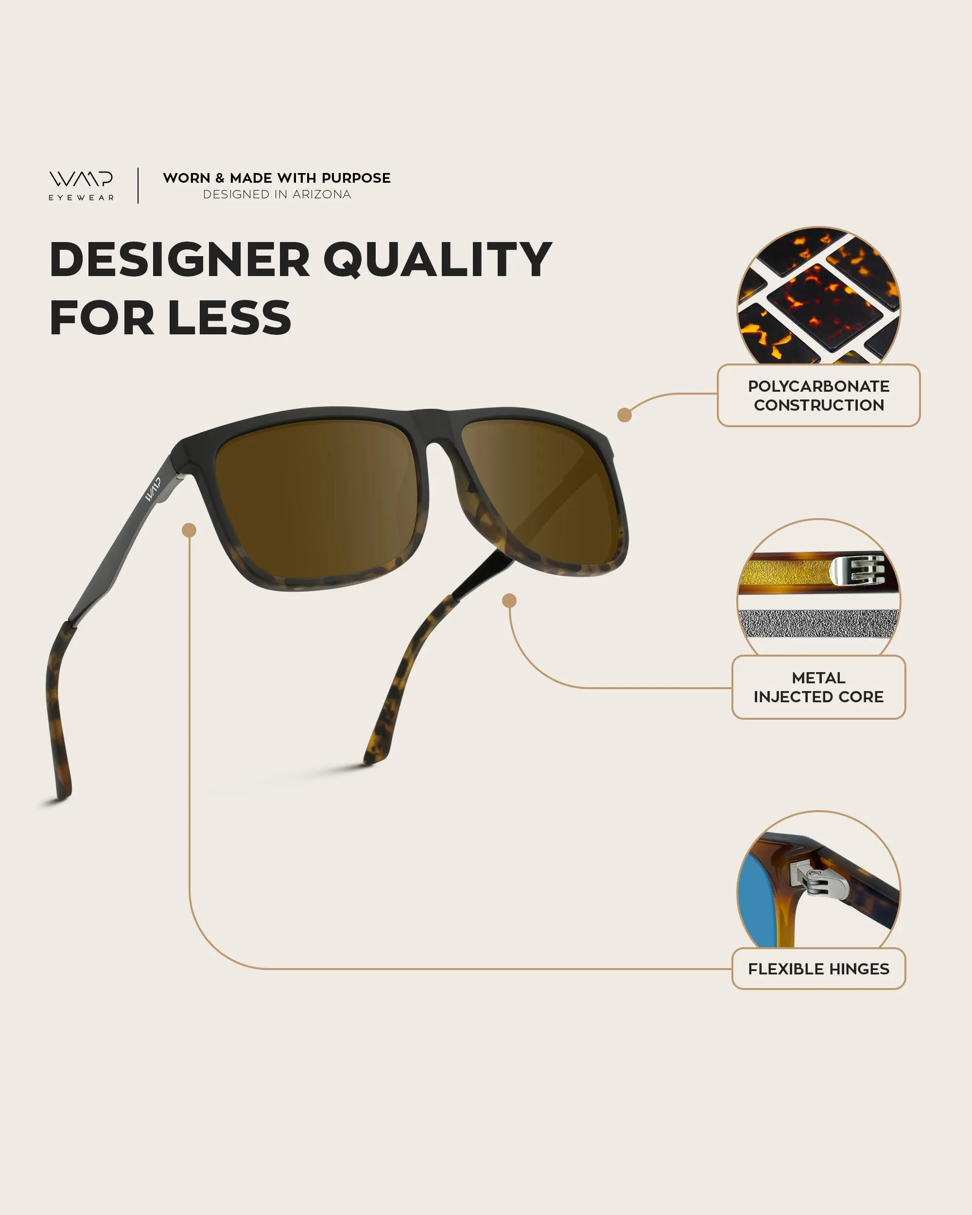 WearMe Pro Polarized Flat Top Narrow Square Mens Sunglasses (Matte Black Tortoise/Brown Lens)