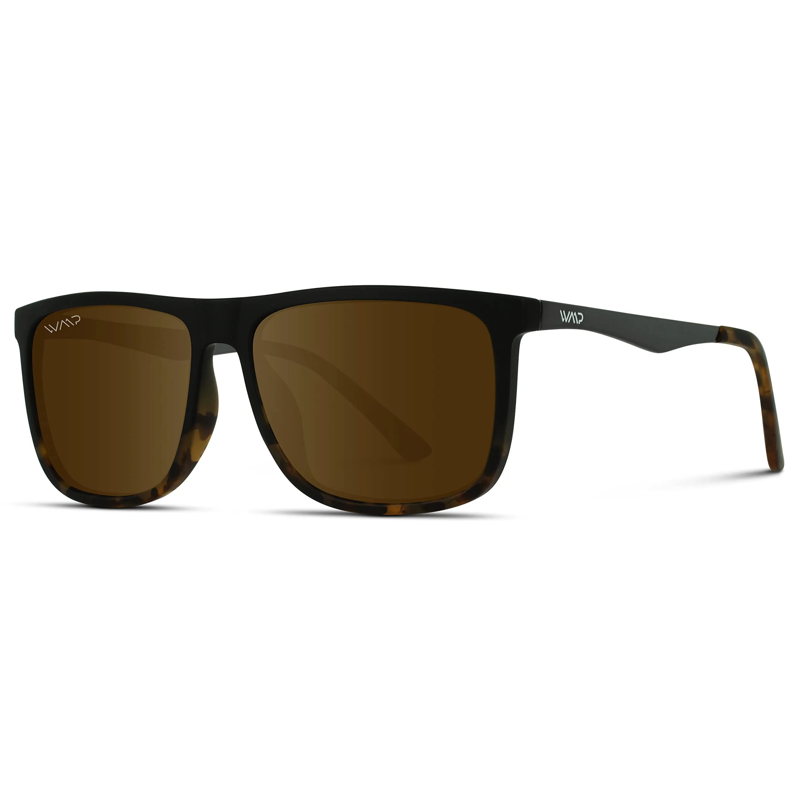 WearMe Pro Polarized Flat Top Narrow Square Mens Sunglasses (Matte Black Tortoise/Brown Lens)