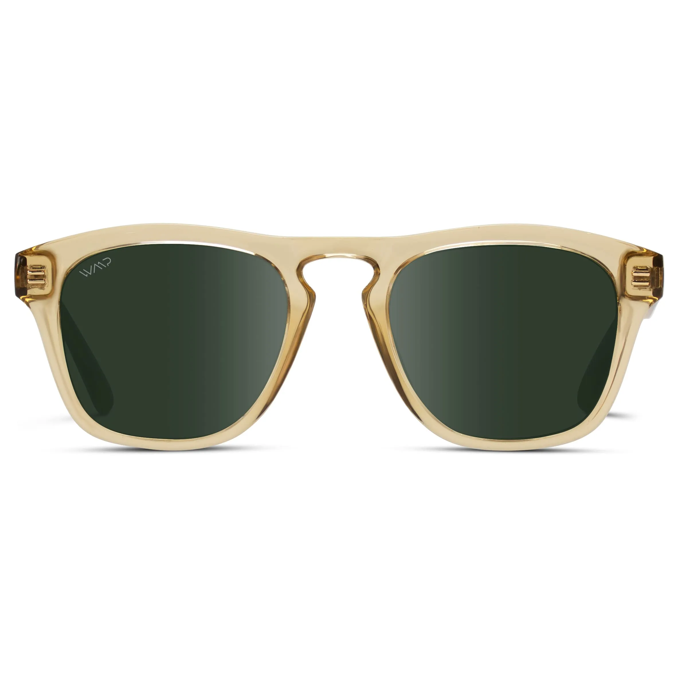 WearMe Pro Polarized Retro Large Rectangular Mens Sunglasses (Crystal Yellow/Smoke Green Lens)