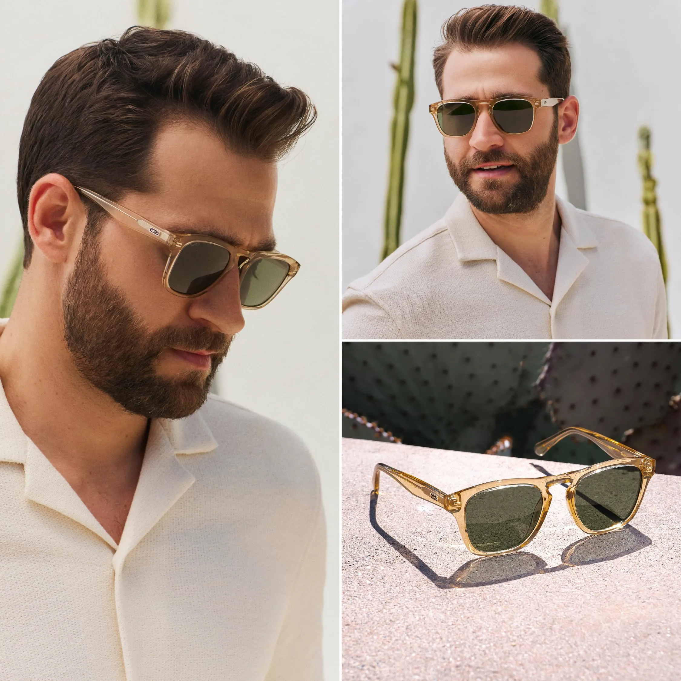 WearMe Pro Polarized Retro Large Rectangular Mens Sunglasses (Crystal Yellow/Smoke Green Lens)