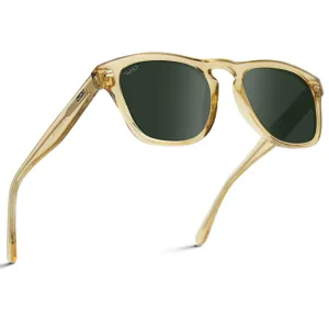 WearMe Pro Polarized Retro Large Rectangular Mens Sunglasses (Crystal Yellow/Smoke Green Lens)