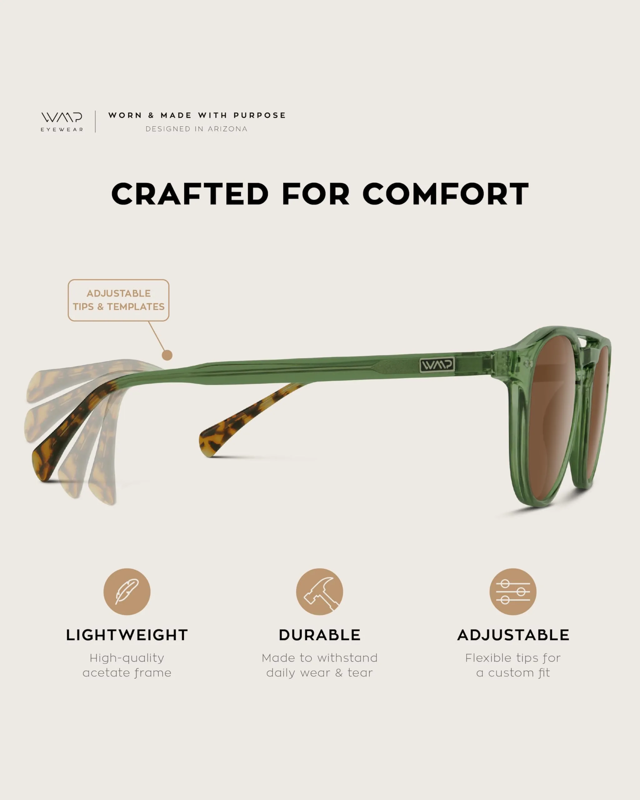 WearMe Pro Urban Men's Square Sunglasses: Double Bridge Design, Modern Round Frames and Polarized Lenses (Emerald Green Frame/Brown Lens)