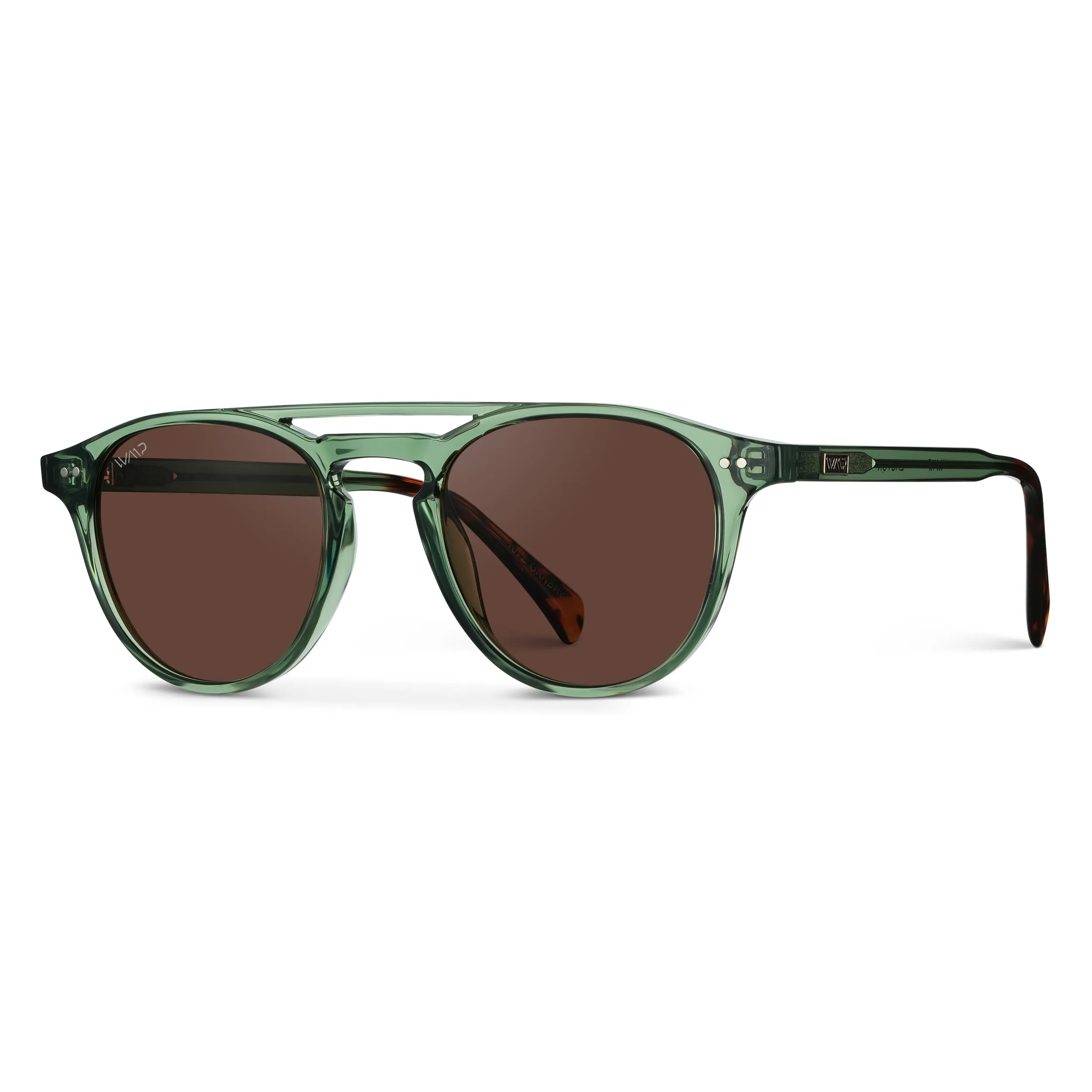 WearMe Pro Urban Men's Square Sunglasses: Double Bridge Design, Modern Round Frames and Polarized Lenses (Emerald Green Frame/Brown Lens)