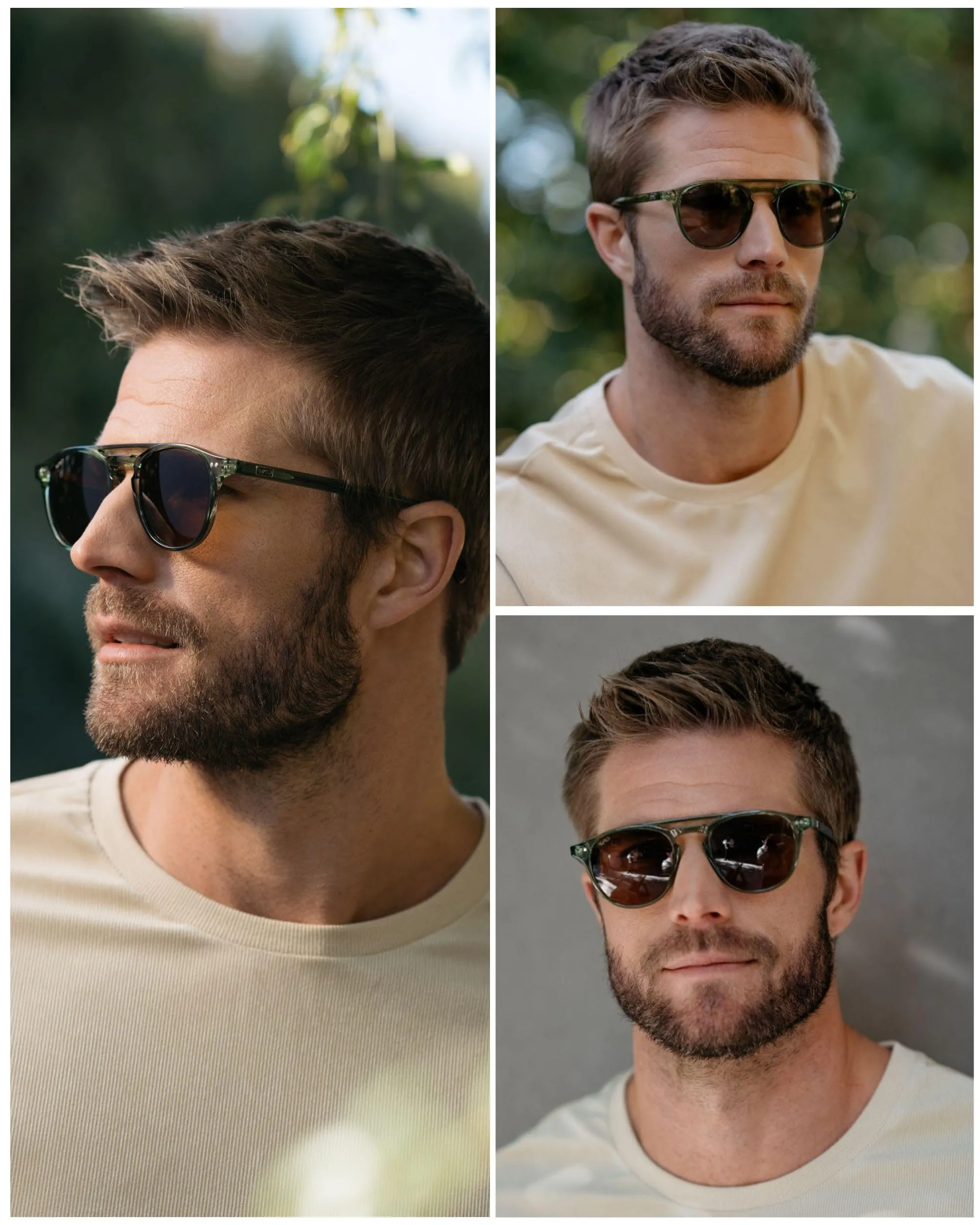 WearMe Pro Urban Men's Square Sunglasses: Double Bridge Design, Modern Round Frames and Polarized Lenses (Emerald Green Frame/Brown Lens)