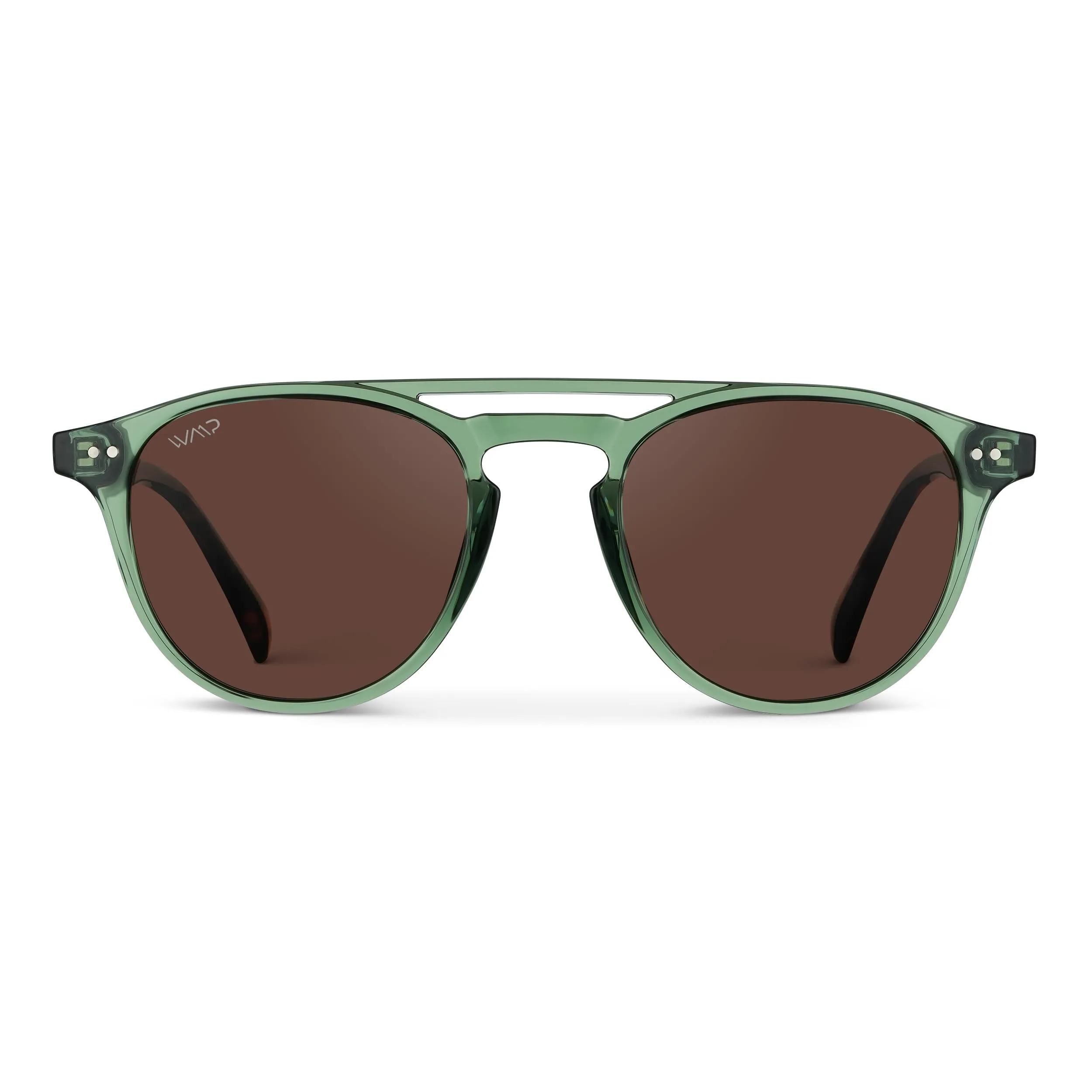 WearMe Pro Urban Men's Square Sunglasses: Double Bridge Design, Modern Round Frames and Polarized Lenses (Emerald Green Frame/Brown Lens)