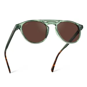 WearMe Pro Urban Men's Square Sunglasses: Double Bridge Design, Modern Round Frames and Polarized Lenses (Emerald Green Frame/Brown Lens)