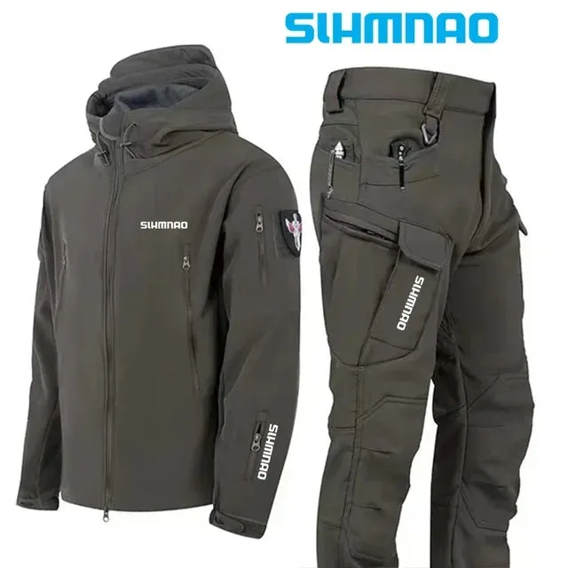 Windproof and Waterproof Fishing Shirt, Men's Soft Shell, Winter Tactical Military Jacket, Hooded Pants, Hiking Hunting Assault
