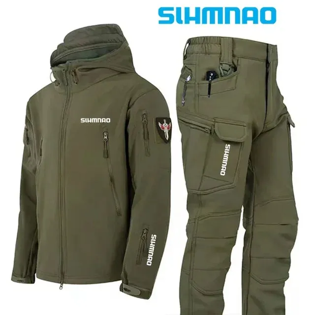 Windproof and Waterproof Fishing Shirt, Men's Soft Shell, Winter Tactical Military Jacket, Hooded Pants, Hiking Hunting Assault